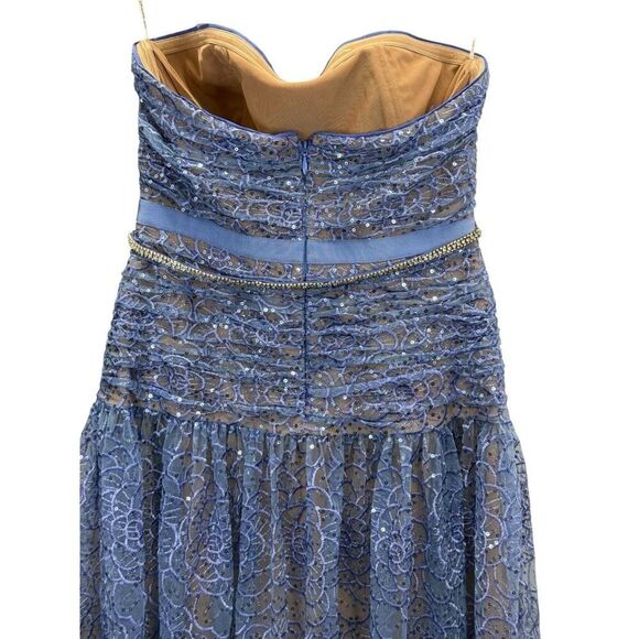 Self-Portrait Blue Strapless Lace Midi Dress US 4 Polyester Blend Cocktail - Picture 9 of 13